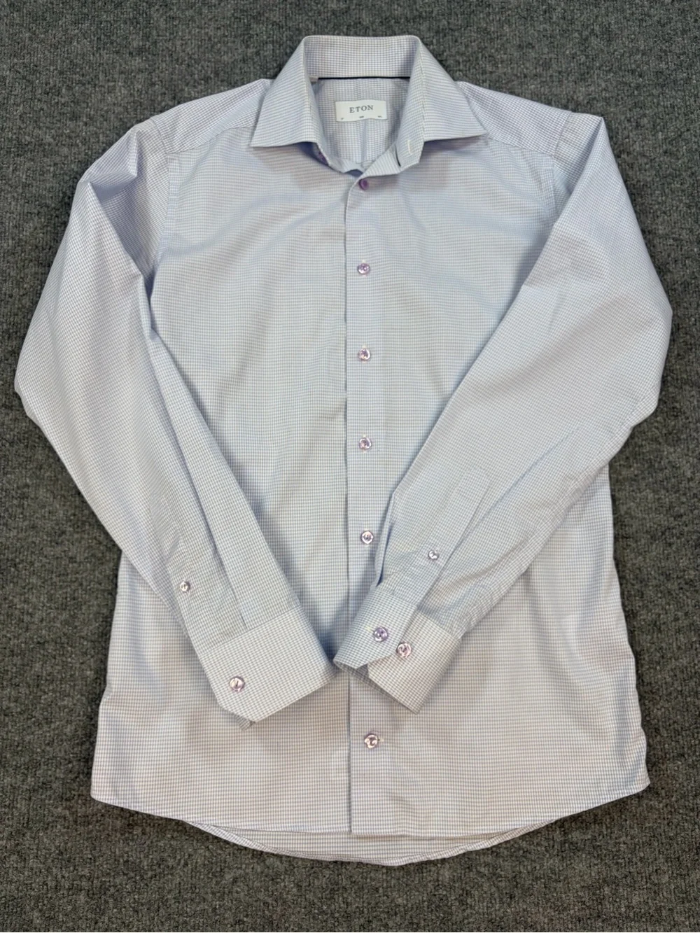 Eton Men's Slim-Fit Blue Micro Check Dobby Dress Shirt Size 14.5 | 37 LS Cotton